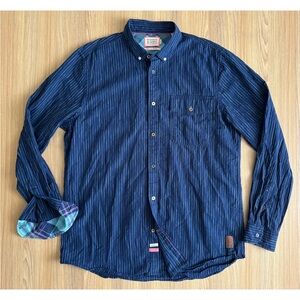 Scotch & Soda Button Up Shirt Dance All Night Mens XL Blue Striped Linen Cotton